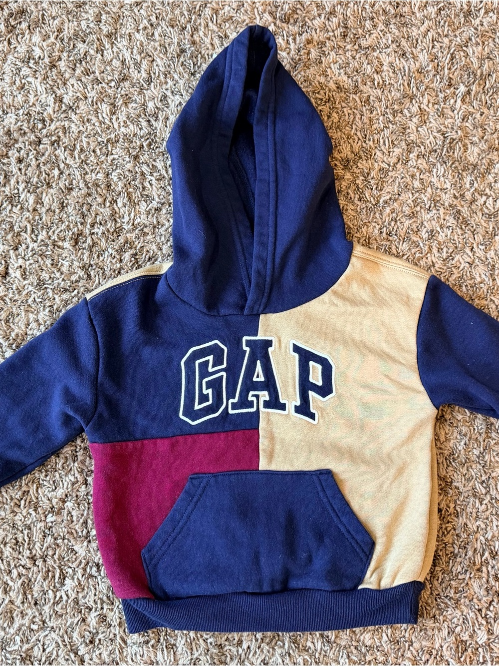 GAP Colorblock Navy, Burgundy & Tan Kids Hoodie Sweatshirt